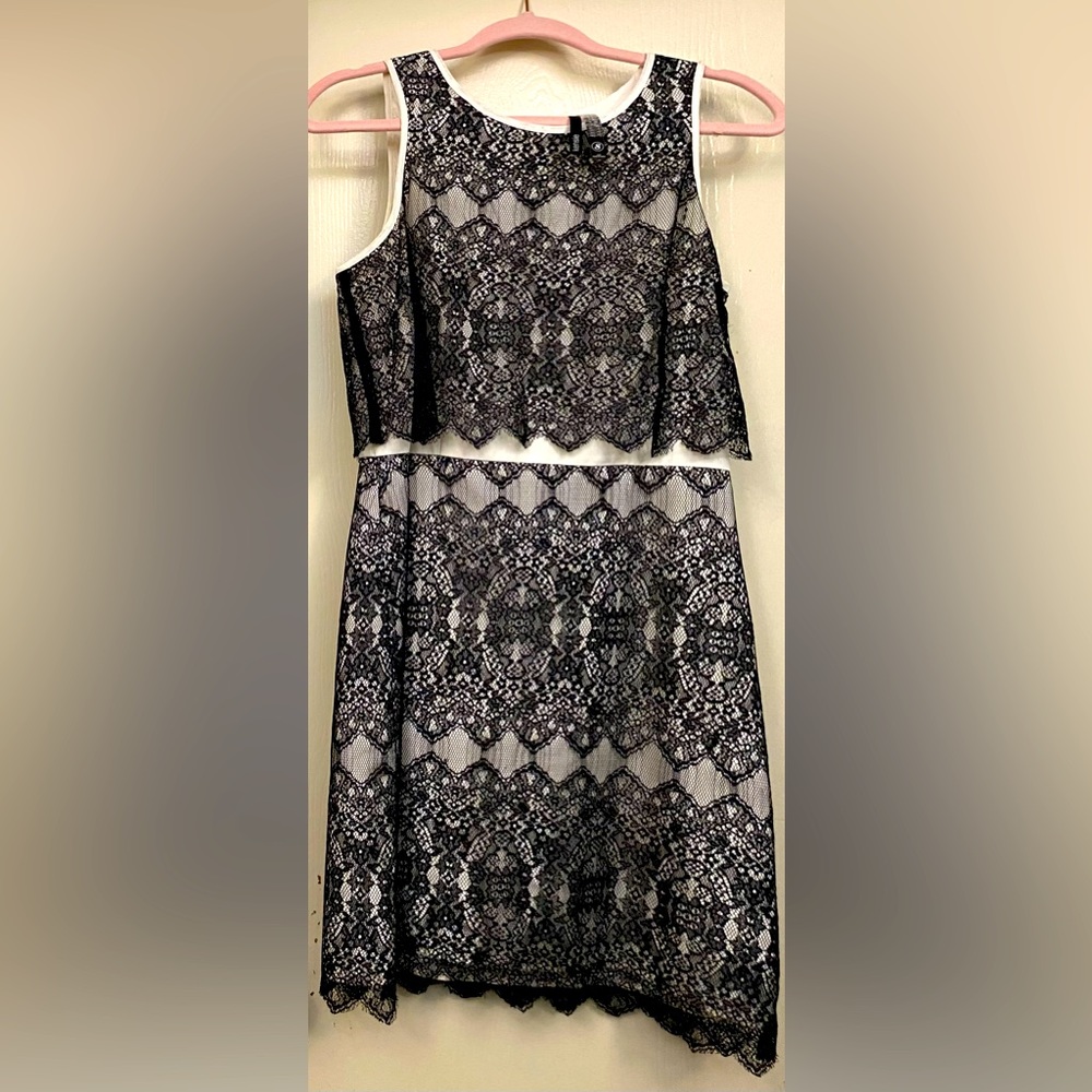 Black Lace on Cream Satin Kensie Dress Size S